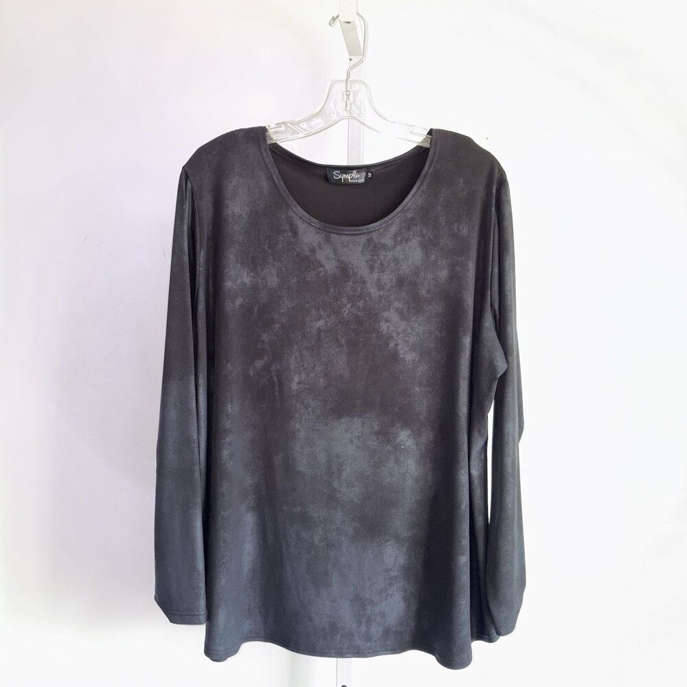 Sympli Black Gray Barrel Sleeve Tunic Top Women's Size 18 Stretchy Minimalist